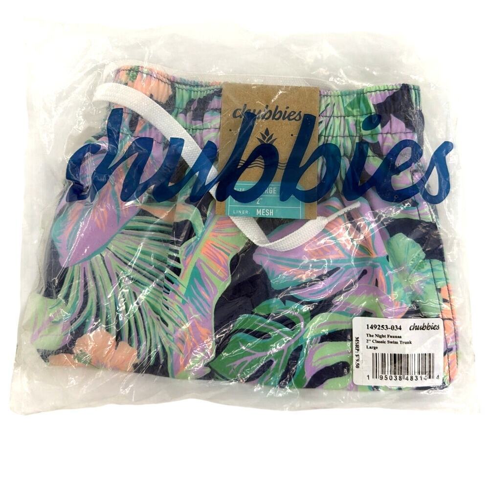 Chubbies Men's Navy Leaf The Night Faunas 2" Classic Swim Trunk Shorts Size L - Picture 3 of 11